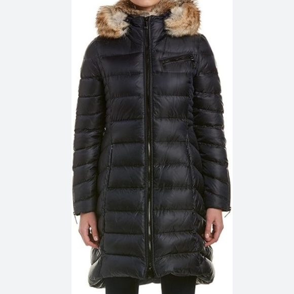 Dawn Levy Abyss Black Puffer Coat With AFur Trim On The Collar/ Hood Sz M